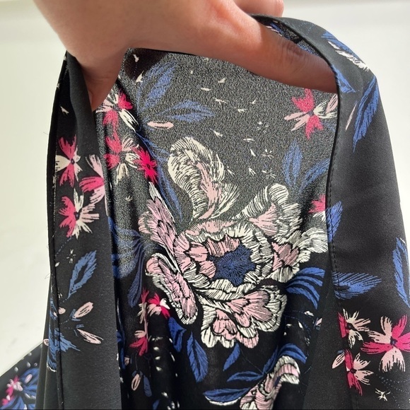 NANETTE LEPORE Black Mystic Blue Floral Smocked Mock Neck Chiffon High-Low Dress - Picture 13 of 16